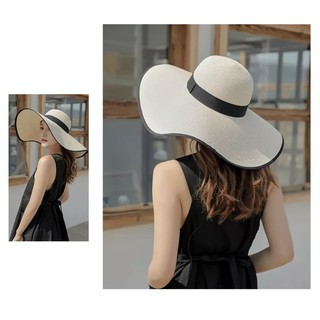 สินค้า หมวกสานผู้หญิง [รุ่นC001]หมวกปีกกว้างคาดดำ หมวกกันแดด หมวกพับเก็บได้ หมวกผู้หญิง หมวกแฟชั่นสตรี หมวกเที่ยวทะเล