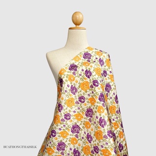 FLORAL DESIGN PRINTED THAI SILK FABRIC - ผ้าไหมไทยแท้ พิมพ์ลาย ลวดลาย ดอกไม้