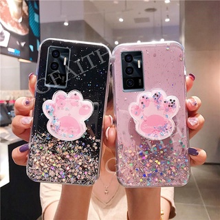 Ready Stock เคส VIVO Y15S 2021 V23E New Phone Casing Transparent Bling Soft Case With Cat Claw Bracket Stand Holder Phone Cell Cover เคสโทรศัพท์ VIVOY15S VIVOV23e