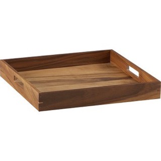 ถาดไม้จามจุรีมีหูจับ W 10" x L 16" x H 5  CM l ACACIA WOODEN TRAY WITH HOLDER W 10" x L 16" x H 5  CM