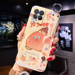 2021 New เคสโทรศัพท์ Realme C21 / Realme 8 4G / Realme8 5G Casing with Wristband Mobile Phone Bracket Softcase Fashion Luxury Rhinestone Bling Glitter Lovely Cartoon Avocado Peach Back Cover Phone Case