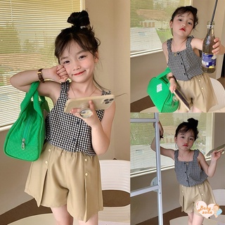 Babyzone ชุดเอี๊ยม กางเกงขาสั้น สไตล์ตะวันตก น่ารัก สองชิ้น แฟชั่นฤดูร้อน สําหรับเด็กผู้หญิง