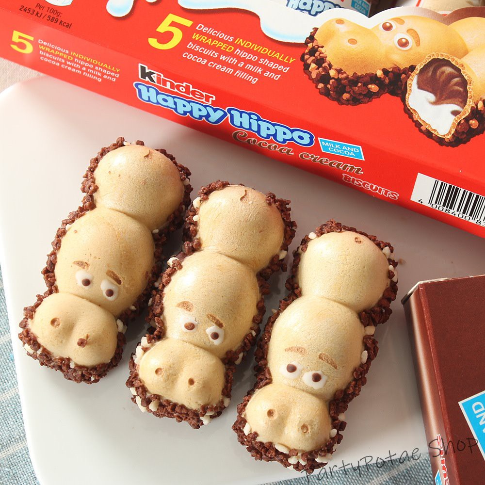 kinder-happy-hippo-คินเดอร์ฮิปโป-เวเฟอร์สอดไส้ช็อกโกแลตและครีมนมรูปฮิปโป-บรรจุ-5-ชิ้น