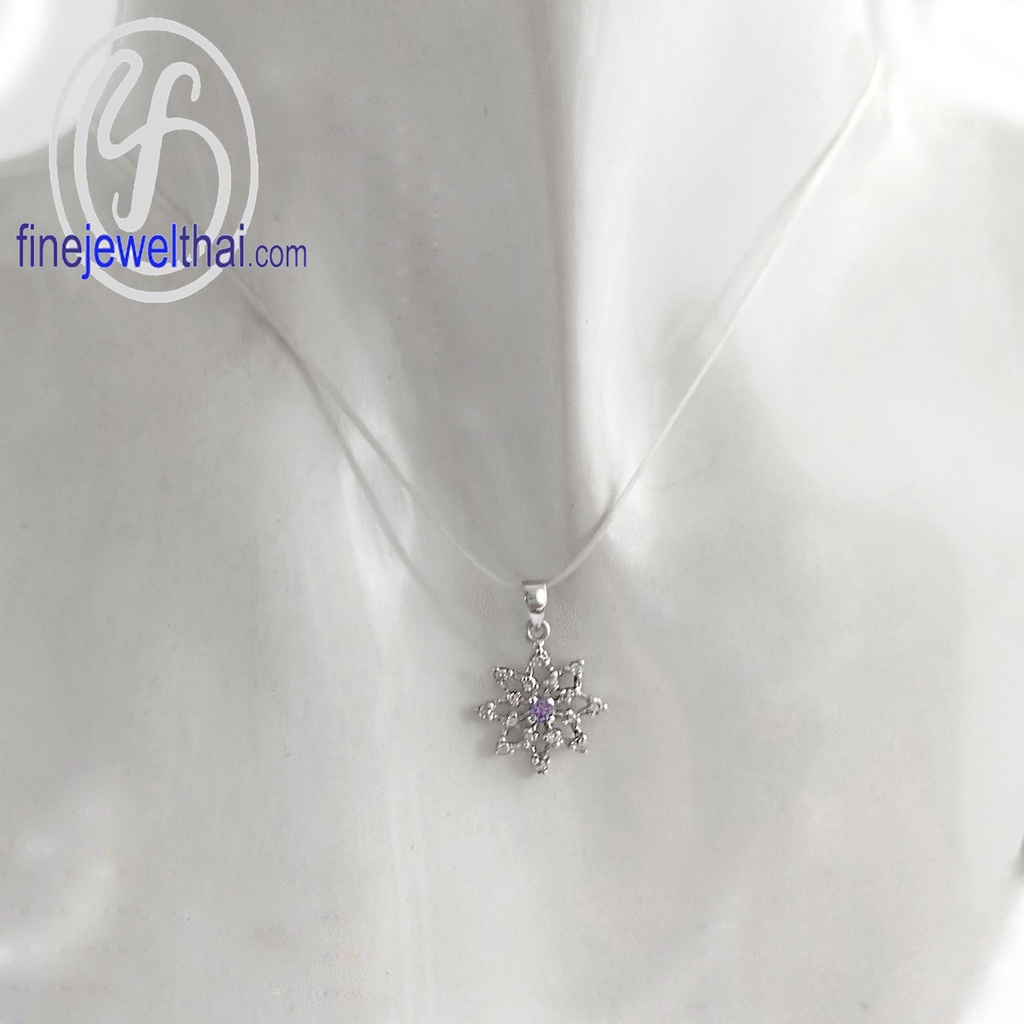 finejewelthai-จี้อะเมทิสต์-อะเมทิสต์-จี้เพชรcz-จี้พลอย-พลอยประจำเดือนเกิด-amethyst-silver-pendant-birthstone-p1094amt00e