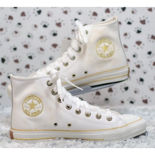 CONVERSE รุ่น ALL STAR GOLD STAR LEATHER HI WHITE GOLD รองเท้าหนัง หุ้มข้อ แฟชั่น สีขาวทอง มือ1 ของแท้ มีของ พร้อมส่ง