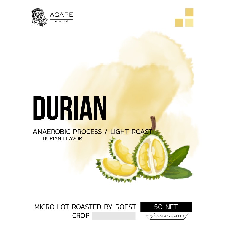 กาแฟคั่วพิเศษ-ทุเรียน-ชนิดเมล็ด-agape-microlot-durian-falvor-ขนาด-50-กรัม