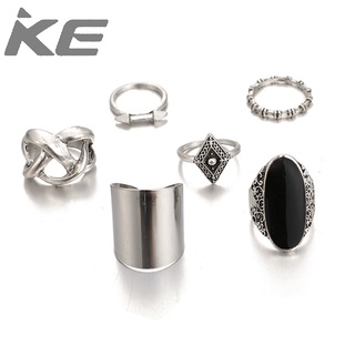 Ring Black gemstone set ring 6-piece set dripping gemstone palace ring set for girls for wome