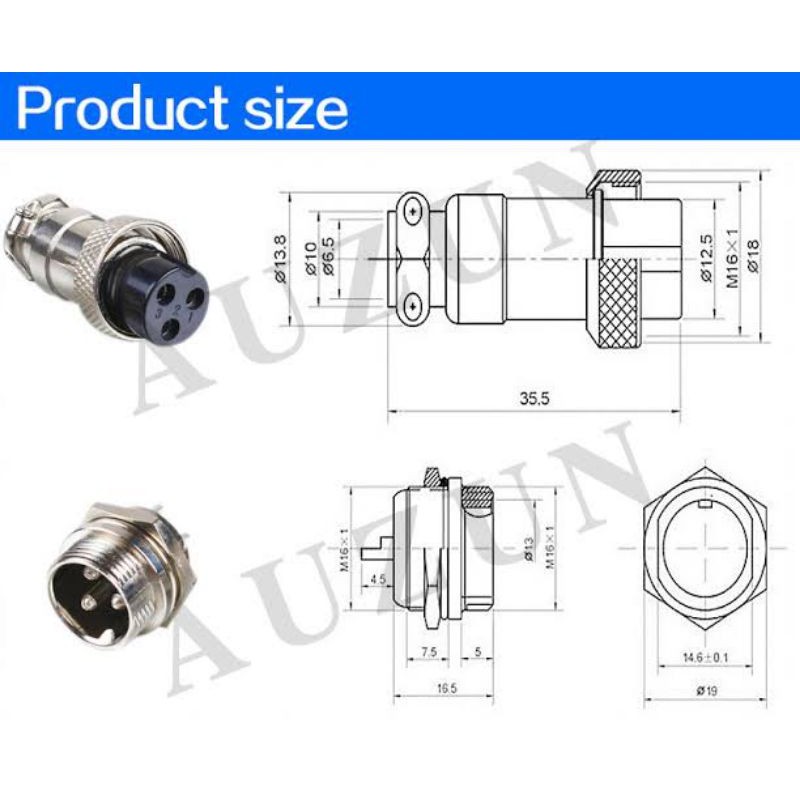 plug-connector-16mm-gx-16-2-3-4-5-6-7-8-9-10-เมียต่อลอย-ผู้แบบขันเกลียว-1ชุด