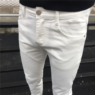 Spot [high quality] quality white jeans spring and summer net red same style slim fit simple white jeans casual pants men social spirit guy tight Leggings men