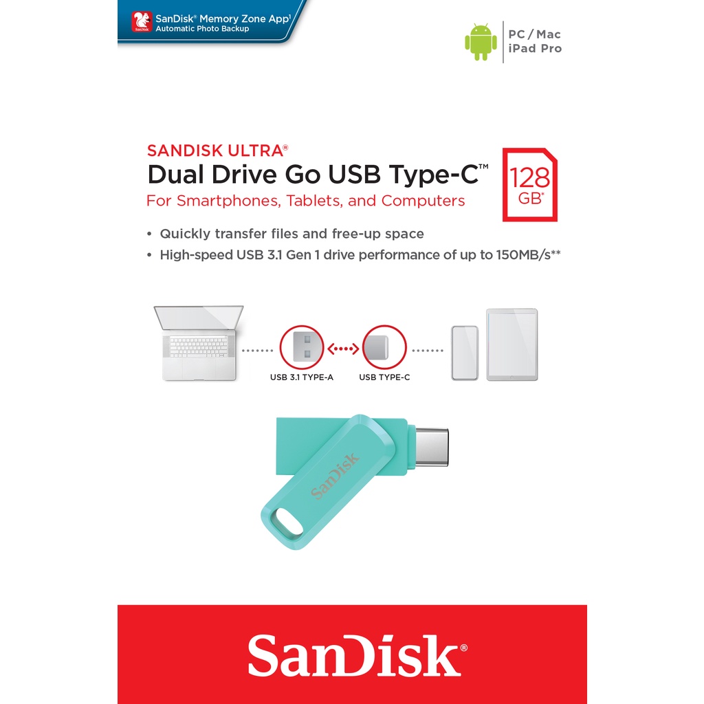 ภาพหน้าปกสินค้าSanDisk Ultra Dual Drive Go USB Type-C 128GB Mint (SDDDC3-128G-G46G, สีมิ้นท์) จากร้าน sandisk_thailand_officialshop บน Shopee