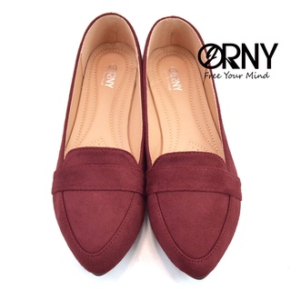 OY18 ORNY(ออร์นี่) ® รองเท้าคัชชู กำมะหยี่หัวแหลม รองเท้าส้นแบนสัมผัสนิ่ม เบาใส่สบาย