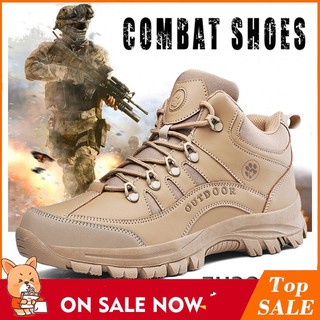 ราคาMen\'s รองเท้าเดินป่า กันน้ำ 38 ~ 45 สำหรับผู้ชายOutdoor Hiking Boots Military Style Combat Boots Ankle Short Boots