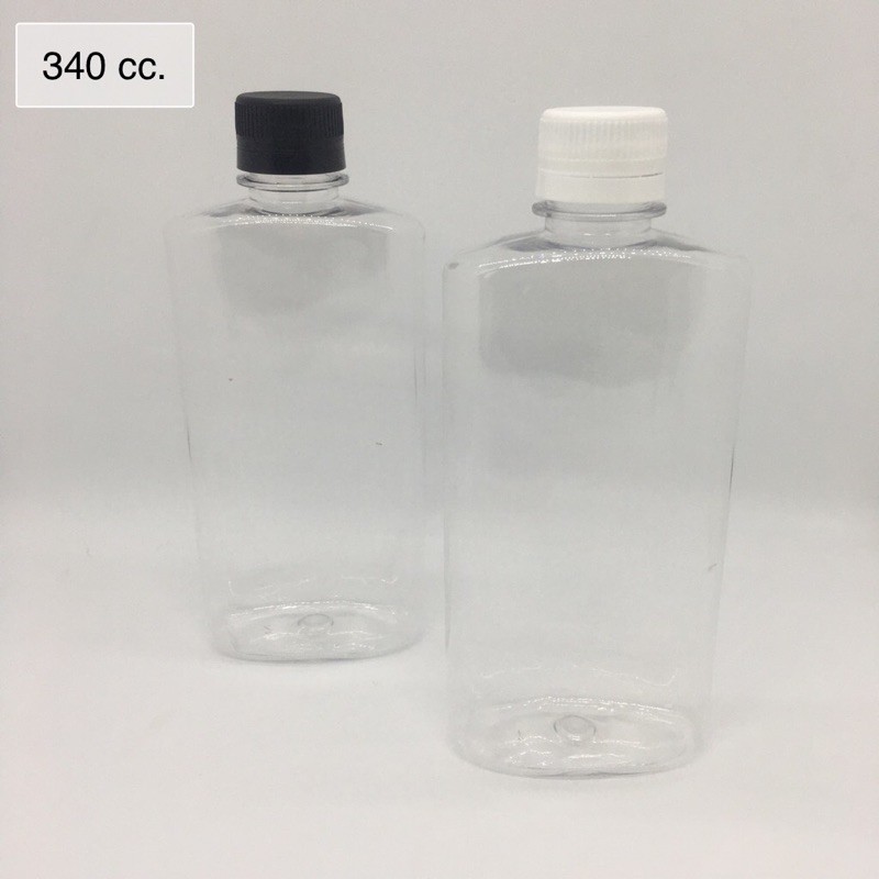 ขวดพลาสติกใสแบนรีทรงสูง-340-ml-พร้อมฝาพลาสติกบิดขาดดำ-ขาว