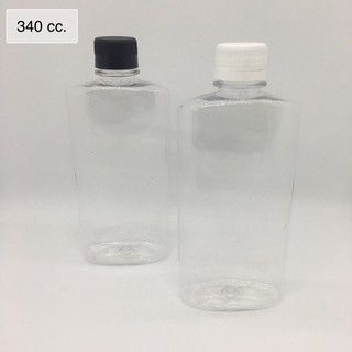 ขวดพลาสติกใสแบนรีทรงสูง 340 ml พร้อมฝาพลาสติกบิดขาดดำ/ขาว