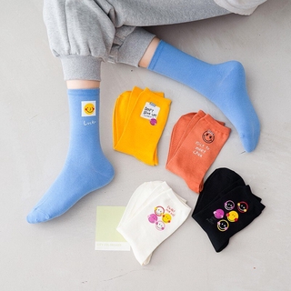 Funny Smile Hot Stamping Crew Socks Women Cute Face Expressions Candy Colors Girls Cotton Cozy Socks Female Hosiery
