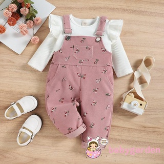 Babygarden-6 เดือน - 4 ปี เด็กผู้หญิง ชุด 2 ชิ้น เสื้อคอกลม แขนยาว สีพื้น + กางเกงขายาว พิมพ์ลายดอกไม้