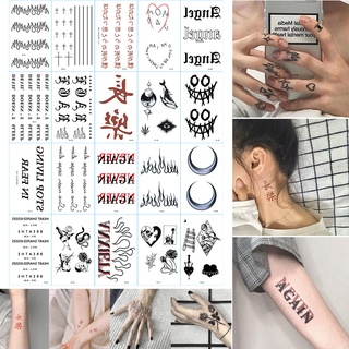 【20 ชิ้น】สติกเกอร์รอยสักชั่วคราว ลายตัวอักษร สีดําเข้ม สําหรับผู้ชาย ผู้หญิง ศิลปะบนเรือนร่าง แขน เอว รอยสักปลอม กันน้ํา