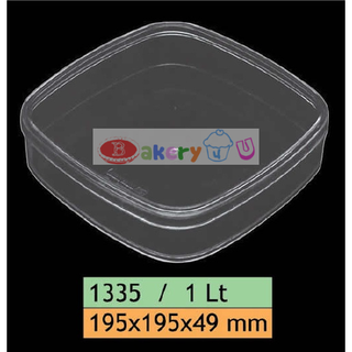 กล่องพลาสติก (1335) กล่องคุ๊กกี้ กล่องพลาสติกแข็งใส ทรงสี่เหลี่ยมจัสตุรัสขอบมนทรงแบน