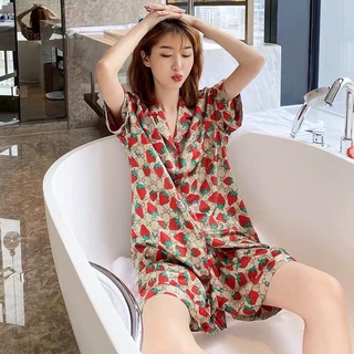 ฤดูร้อนชุดนอนสีแดงสุทธิสไตล์ใหม่สิงโตน้อยญี่ปุ่นเสื้อคาร์ดิแกนแขนสั้นแสนหวานและน่ารัก