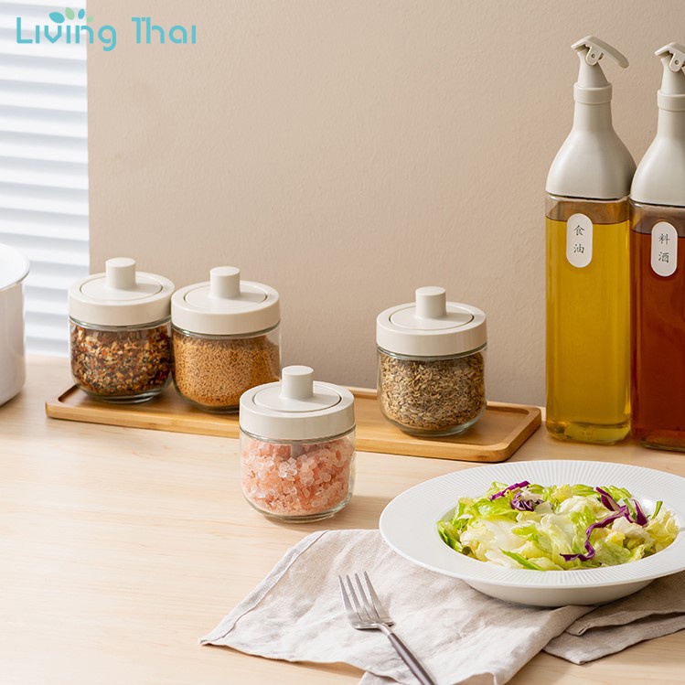 Living Thai โถแก้วปรุงรส,ขวดปรุงรส,ขวดใส่เกลือ,ขวดปรุงรส,ฝาพร้อมช้อน,โถ ...