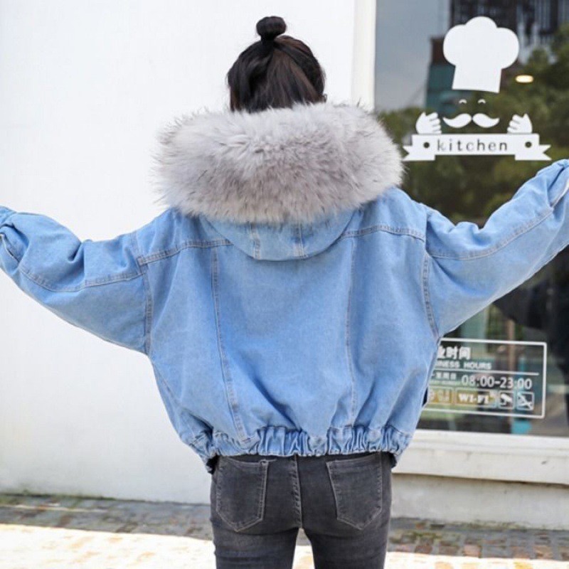 ราคาถูกที่สุด-พร้อมส่งจากไทย-faux-fur-jacket-แจ็คเก็ตยีนส์ขนเฟอร์นุ่ม-โอเวอร์ไซส์สไตล์เกาหลี