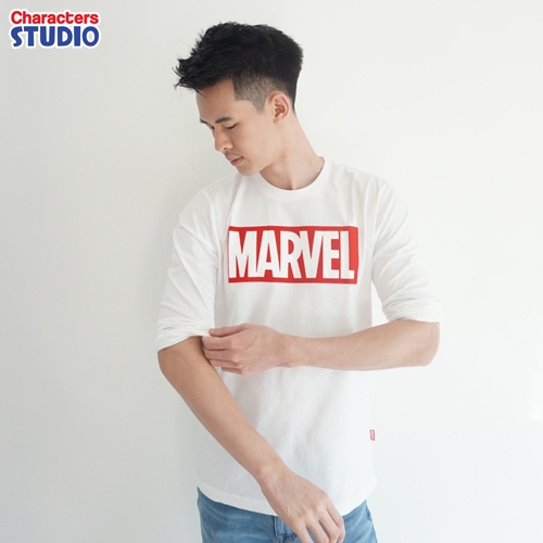 marvel-men-logo-flock-print-long-sleeve-t-shirt-เสื้อยืดมาร์เวลแขนยาวผู้ชายพิมพ์กำมะหยี่-สินค้าลิขสิทธ์แท้100-characters-studio