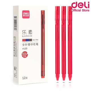 Deli A120 Gel Pen 0.5mm ปากกาเจล (หมึกแดง) ขนาดเส้น 0.5mm (แพ็คกล่อง 12 แท่ง) ปากกา ปากกาเขียนดี อุปกรณ์เครื่องเขียน