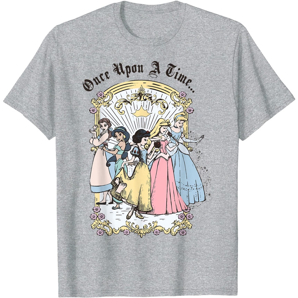 เสื้อยืดcalandfashion-disney-princess-once-upon-a-time-vintage-cartoon-t-shirt-trendy-fashion-mens-t-shirt-adult-yout