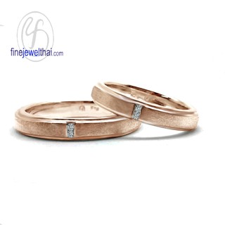 Finejewelthai แหวนคู่-แหวนเพชร-เพชร-แหวนหมั้น-แหวนแต่งงาน-Couple-Diamond CZ-Wedding Ring-Silver-Pink Gold - RC30145cz-pg