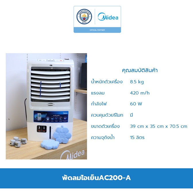 ภาพสินค้าMidea พัดลมไอเย็นไมเดีย ความจุ 15 ลิตร (Air Cooler 15L) รุ่น AC200-A จากร้าน midea_officialshop บน Shopee ภาพที่ 2