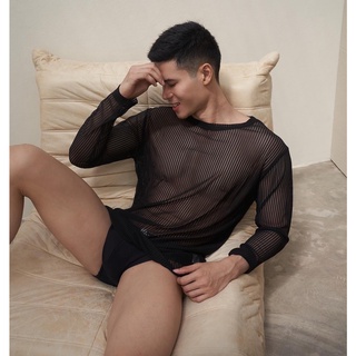 ภาพขนาดย่อของภาพหน้าปกสินค้าBacktobazix - Men's See Through Sleeve เสื้อยืดคอกลมผ้าซีทรูแขนยาว จากร้าน backtobazix บน Shopee