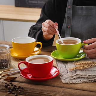 ชุดแก้วกาแฟและจานรอง ชุดถ้วยน้ำชาและกาแฟผลิตเซรามิกคุณภาพ มี 4 สีให้เลือกใช้
