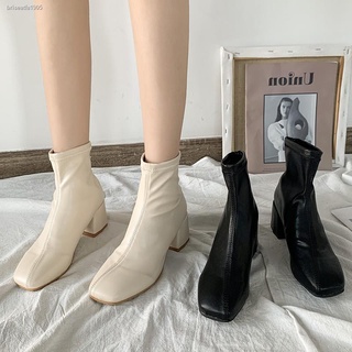 HOT🔥 รองเท้าบูทแฟชั่น สีดำ เฌอ Ersi เชลซี รองเท้าบูทผู้หญิง หยาบ 2021 ฤดูใบไม้ผลิและฤดูใบไม้ร่วง อิน อังกฤษ ลมป่า