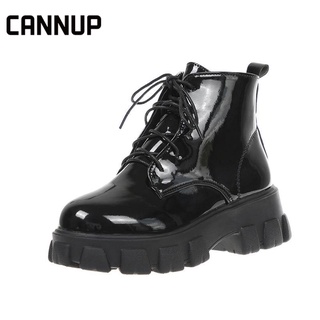 สินค้า CANNUP รองเท้าบูทหุ้มข้อ เพิ่มความสูง 3 ซม. สไตล์อังกฤษ ดีไซน์ซิปด้านข้าง ใส่สบายและทนทาน แฟชั่นสำหรับสตรี

