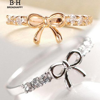 💘broadhappy💍แฟชั่นผู้หญิงสาวเรียบง่าย Rhinestone กุทัณฑ์แหวนเจ้าสาว แหวนเกลี้ยง