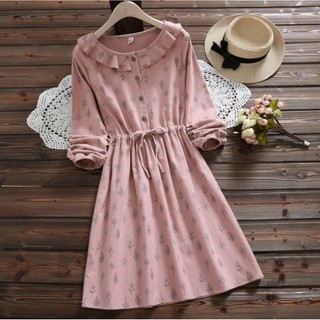 ‼️SALE‼️พร้อมส่ง ALYABOOMTY Pink Ruffled Collar Elbise Floral Cotton Dress