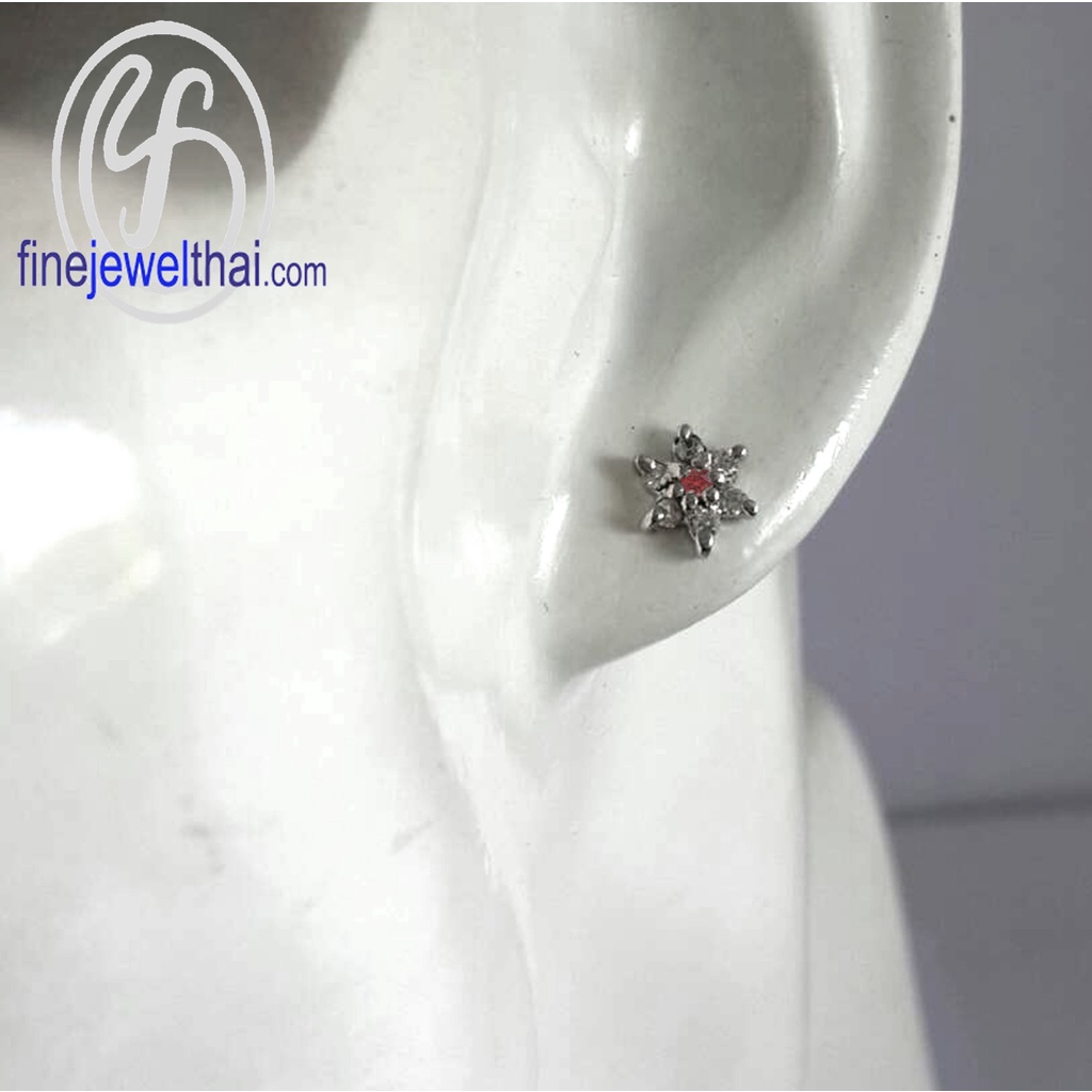 finejewelthai-ต่างหูทับทิม-ทับทิม-ต่างหูเงินแท้-ต่างหูพลอย-ต่างหูเพชรcz-ruby-silver-earring-birthstone-e1080rb