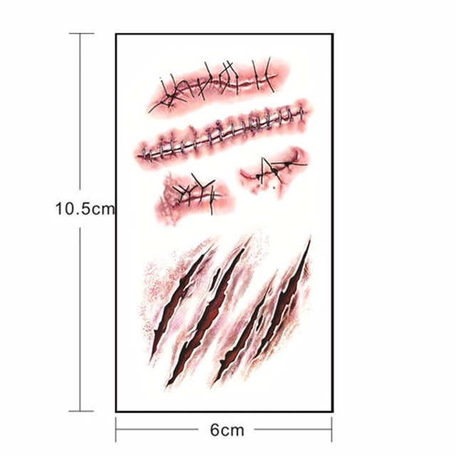 tattoo-zombie-สติ๊กเกอร์-halloween-zombie-scar-fake-scab-bloody-decoration-wound-scary-blood-injury