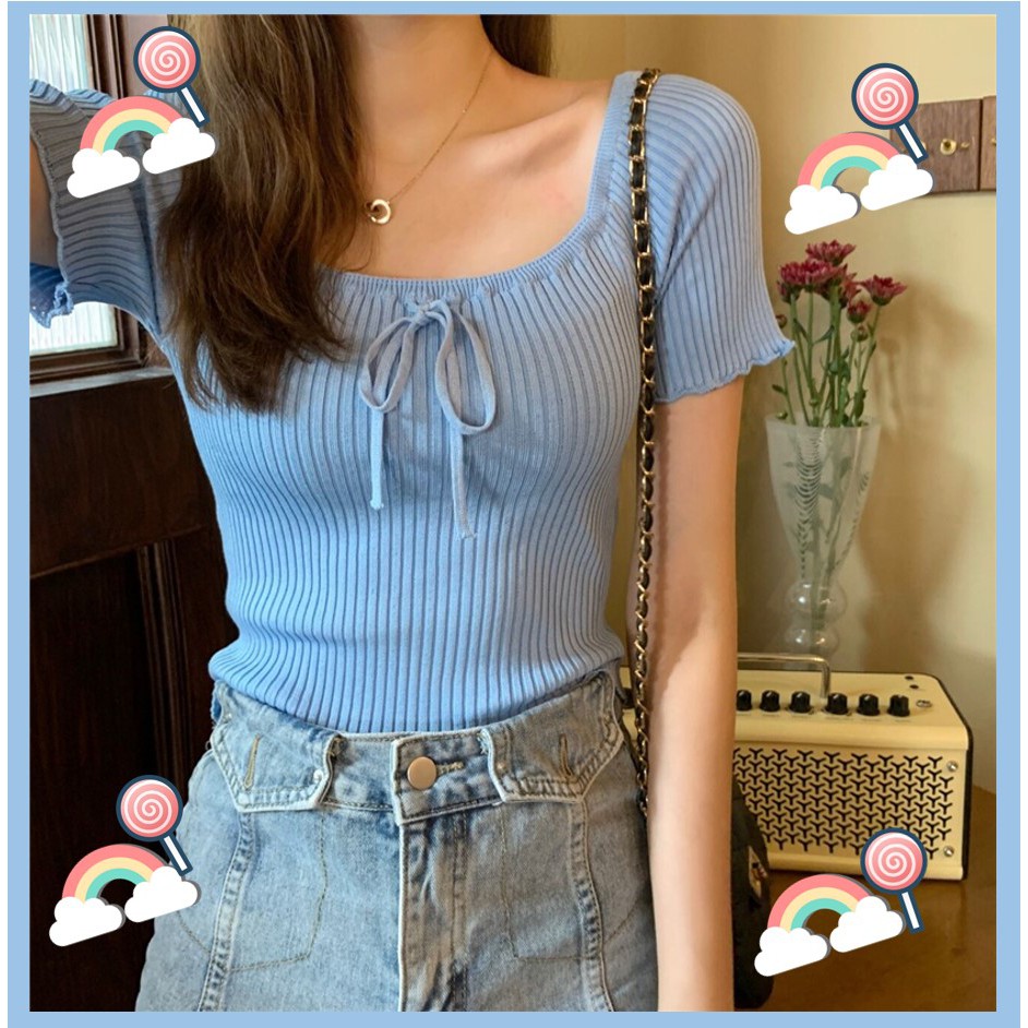 anacami-เสื้อแฟชั่นเกาหลี-เลื้อครอปไหมพรม-ผ้านิ่มใส่สบาย-รุ่น-1064