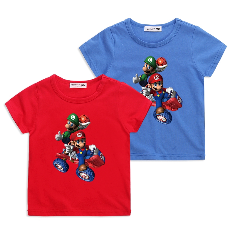 ภาพหน้าปกสินค้าSuper Mario เสื้อยืดเด็กทารกแขนสั้นผ้าฝ้ายเด็ก 10 สีการ์ตูนซูเปอร์มาริโอ