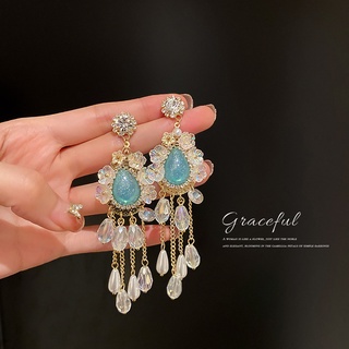 ภาพขนาดย่อของสินค้าBELLA 925 Silver Needles European and American Crystal Pearl tassel Earrings