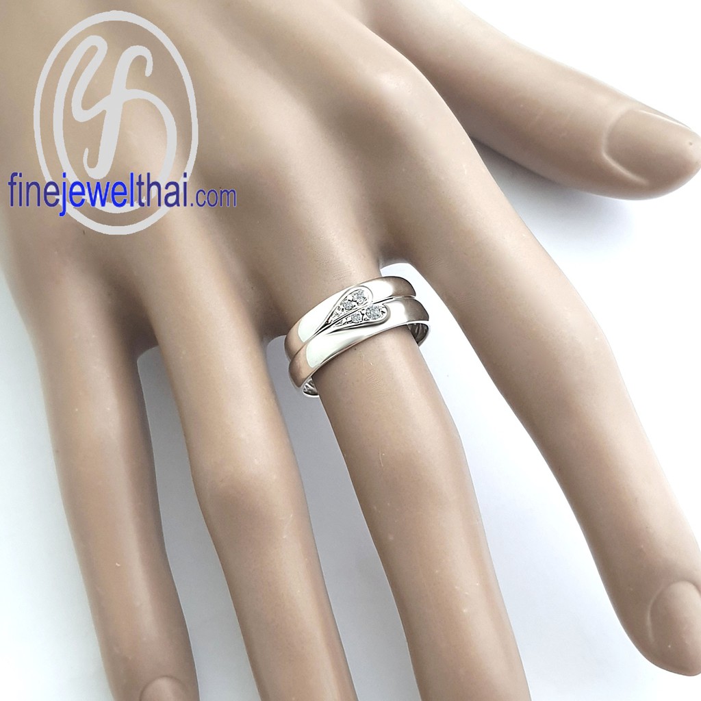 finejewelthai-แหวน-แหวนคู่-แหวนเพชร-แหวนเงินแท้-couple-diamond-cz-silver-ring-r1410-11cz-ราคาต่อคู่-เลือกสีตัวเรือนได้