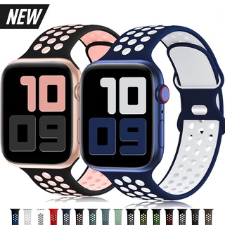 สินค้า ซิลิโคนทูโทนระบายอากาศสายกีฬาสำหรับ apple watch 44 มม. 40 มม. 42 มม. 38 มม. 44 มม. 45 มม. 41 มม. สร้อยข้อมือซิลิโคนอ่อนนุ่มสำหรับ iWatch 7 6 5 4 2 se สายรัดแบบเปลี่ยนได้เข้ากันได้กับ Smart Watch T500 X7 T5 T55 FT50 W26 W46 W56 Y68 อุปกรณ์เสริม