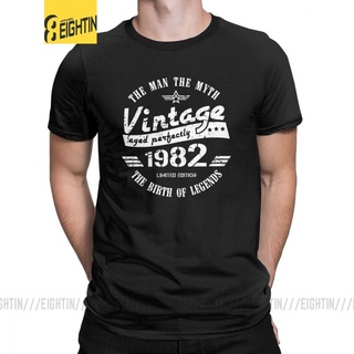 เสื้อยืดลําลอง ผ้าฝ้าย แขนสั้น พิมพ์ลาย 1982 37th Birthday สไตล์วินเทจ สําหรับผู้ชาย