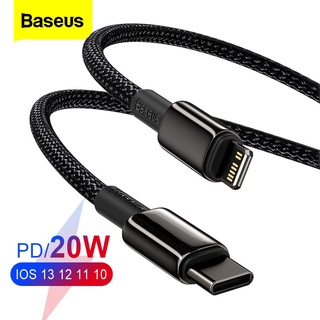 Baseus 20W PD USB สายเคเบิล สําหรับ iPhone 12 11 Pro XS Max XR X USB Type C ชาร์จเร็ว สายเคเบิลข้อมูล สําหรับ Macbook iPad Mini Air Wire Cord Cord