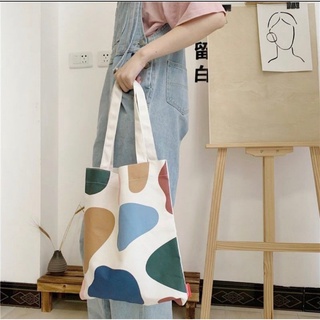 New!! (พร้อมส่ง)กระเป๋าผ้าแคนวาส สไตล์เกาหลี ผ้าหนา งานเล่นสี สวยถูกใจวัยรุ่น