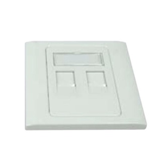 Link US-2332SQ Shiny White Shutter Exclusive Square Face Plate, 2 Port With Label