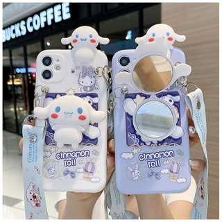 เคสโทรศัพท์มือถือ ลายการ์ตูน พร้อมกระจกแต่งหน้า สายคล้องยาว สําหรับ Samsung Galaxy A04 A14 S23 S22 A03S A02S A02 A72 A52 A32 A42 A12 A22 S21 S20 FE Note 20 Ultra 10 S10 Plus