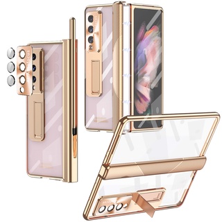 Samsung Galaxy Z Fold3 5G เคสใส กระจกนิรภัย แข็ง ช่องใส่ปากกา แม่เหล็ก บานพับ ฝาครอบป้องกัน พร้อมปากกาสไตลัส