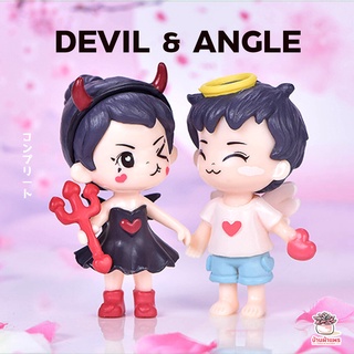 Devil & Angle เซต 2 ชิ้น ตุ๊กตาจิ๋ว โมเดลจิ๋ว แต่งสวน